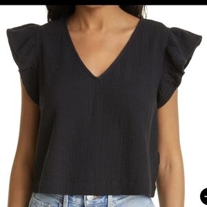 Rails Black V-Neck Ruffle Sleeve Miley Blouse